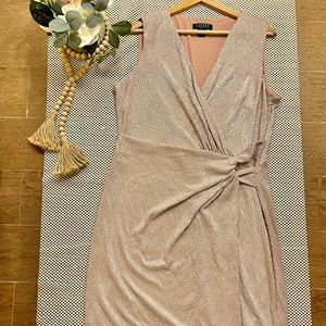 Lauren Ralph Lauren Rose Gold Ruched Side Knot Midi Dress Plus Size 16